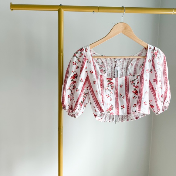 NWOT Reformation Floral Puff Sleeve Crop Top - Picture 1 of 4